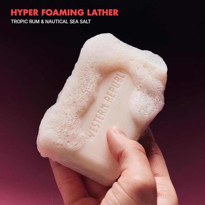 Hyper Foaming Soap Bar | Tropic Rum & Nautical Sea Salt | Ultra-Lathering Bar Soap for Men with Hydrating & Anti-Aging Ingredients | (2 Pack) | Made in USA