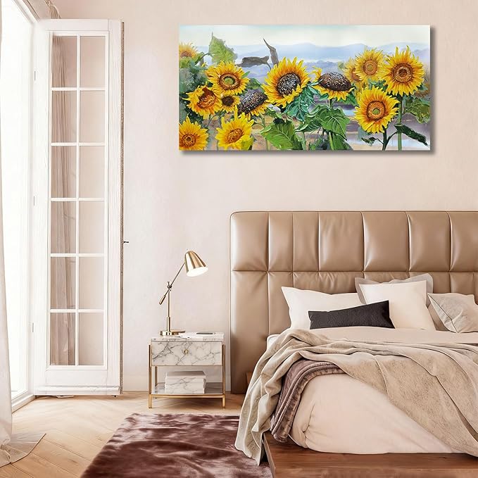 Ardemy Sunflower Canvas Wall Art Yellow Large Floral Pictures Wall Decor Flowers Rustic Paintings Artwork for Living Room Bedroom Bathroom Dinnng Room Office Home, 40"x20"