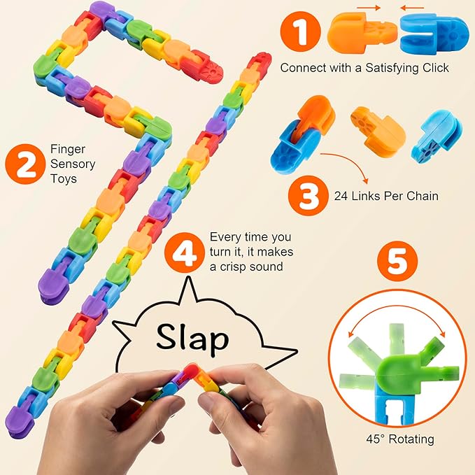 30pcs Rainbow Party Favors , Bulk Wacky Track Fidgets Toys Snap and Click ,Goodie Bag ,Prizes,Back to School Birthday Students Classroom Fidgets Stocking Stuffers Gift for Kid Teen