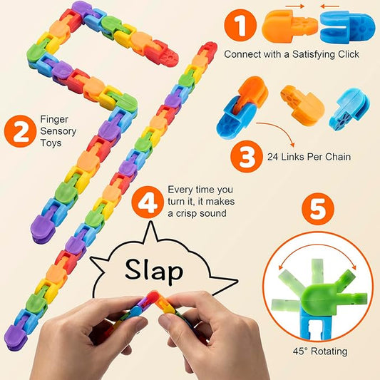30pcs Rainbow Party Favors , Bulk Wacky Track Fidgets Toys Snap and Click ,Goodie Bag ,Prizes,Back to School Birthday Students Classroom Fidgets Stocking Stuffers Gift for Kid Teen