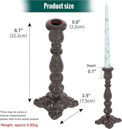 Sungmor Vintage Black Cast Iron Candle Holder – 8.7" Tall Decorative Rustic Taper Candle Stand – Heavy Antique-Style Candlestick for Table Centerpiece, Fireplace Mantel, or Farmhouse Home Décor