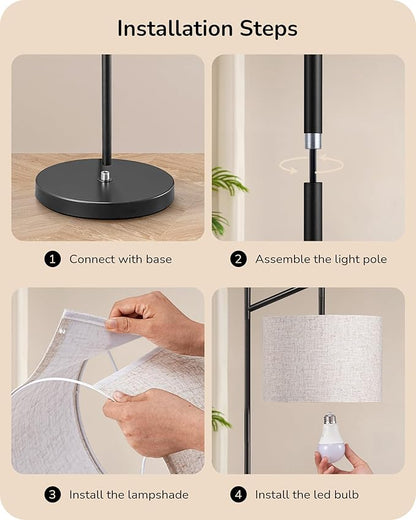 EDISHINE Modern Floor Lamps for Living Room, 64.7" Minimalist Standing Lamp with 3 Color Temperatures Bulb & Adjustable Linen Shade, Foot Pedal Switch, Arc Tall Lamp for Bedroom Office, Black