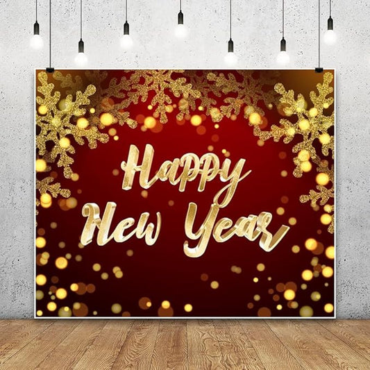 Leowefowa 5x3ft Happy New Year Round Backdrop Cover Red 2026 New Years Background Red and Gold Sequins Glitter Dot New Year Eve Celebration Festival Party Banner Decor Photo Studio Props