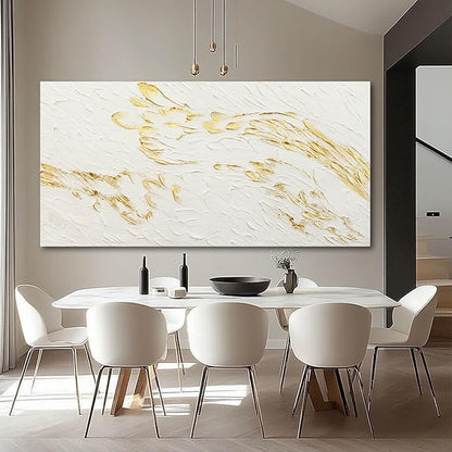SOUGUAN Textured Walls Art White and Gold Wall Decorations Contemporary Artwork for Walls 29"x58" Canvas Paintings for Living Room Dining Room