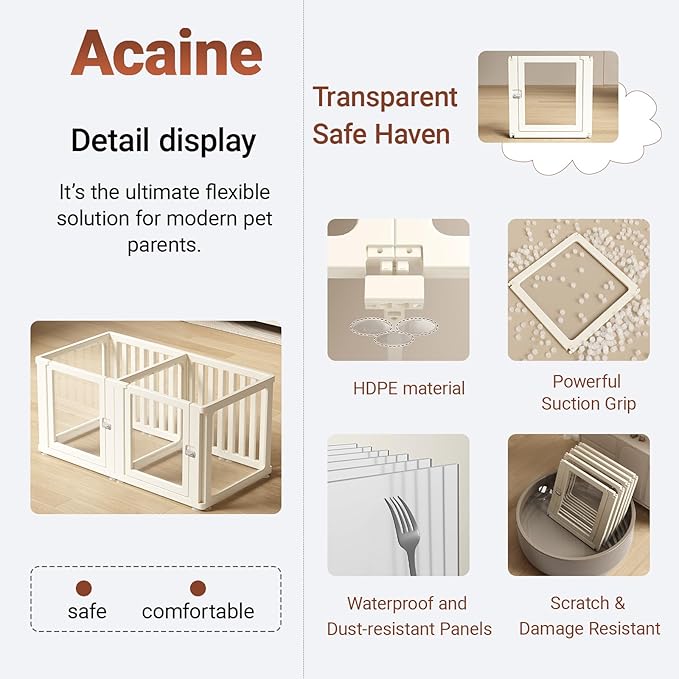 Transparent 9-Panel Dog Playpen, Acrylic Indoor/Outdoor Puppy Pen for Small & Medium Dogs, 30 Inch with Door, White(Ventilated Design 50 * 26 Two Rooms,30 inch)