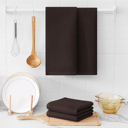 Kitinjoy 100% Cotton Waffle Weave Kitchen Towels, 6-Pack Super Soft and Absorbent Dish Towels for Drying Dishes, Kitchen Hand Towels, 13 in x 28 in, Dark Brown