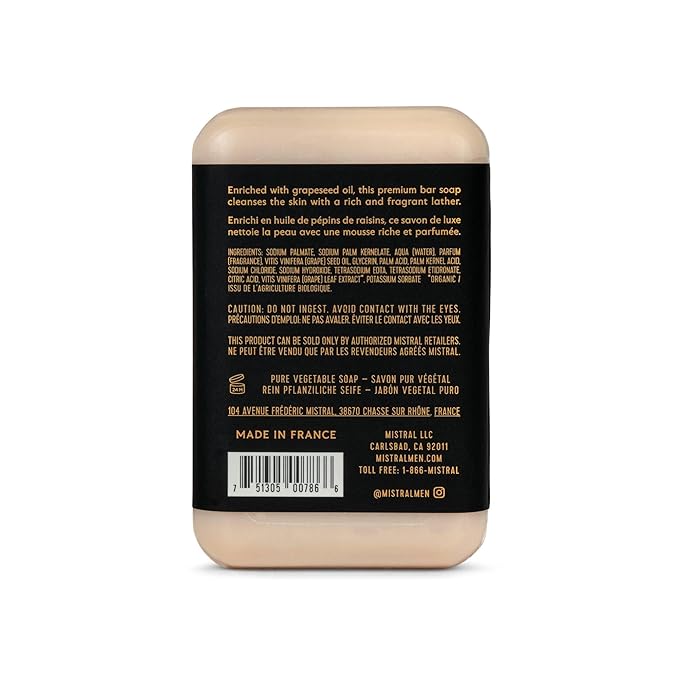 Mistral Sandstone Luxury Bar Soap for Men | Men’s Natural Soap Bar | Paraben, Phthalates Free | Moisturizing & Triple-Milled Natural Soap for Men - Made in France | Large, 8.8 oz