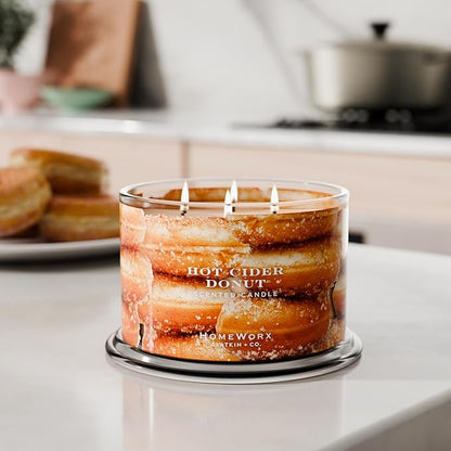 HomeWorx by SLATKIN + CO. Candle- Hot Cider Donut, 18 oz. 4-Wick Premium Scented Jar Candle - 30-55 Hours Burn Time