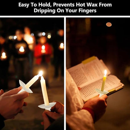 100 Pcs Candle Drip Protectors, Reusable Plastic Candle Holders Bobeches for Candlesticks, Candle Drip Wax Catcher Convenient Candlelight Service for Church Vigil Christmas Eve Wedding Party Candles