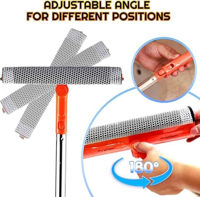 Window Squeegee, 62” Super Long Stainless Steel Pole, Mirror Cleaner Tool, Extendable Squeegee for Window Cleaning Fit High Up Area,Shower Door and Tiles