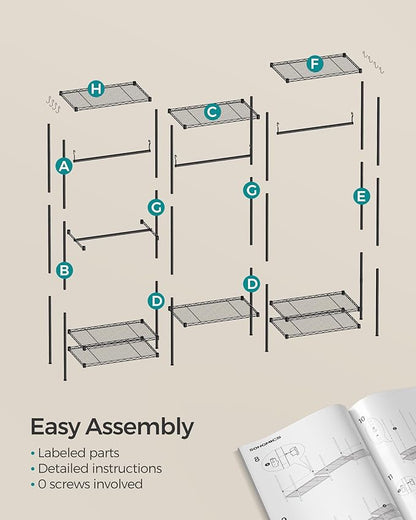 SONGMICS Portable Wardrobe Closet Heavy Duty Clothes Rack, Freestanding Closet Organizer,15.8 x 68.9 x 70.9 inches,Metal Garment Rack with Adjustable Wire Shelves, Dividable, Ink Black ULGR431B01