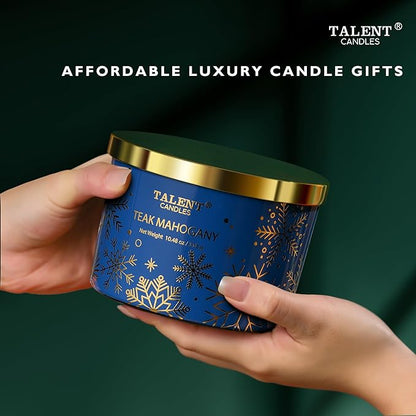 Christmas Candles, Large 3 Wick Jar Candles, Christmas Scented Candles Gifts for Women, Christmas Gift Ideas with Soy Wax Candles, Teak Mahogany