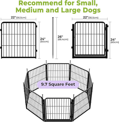SunsGrove Dog Playpen Outdoor, Heavy Duty 24 Inch 8 Panels Dog Playpen for Small and Puppy Dogs, Free and Safe Play Dog Fence Indoor, Black