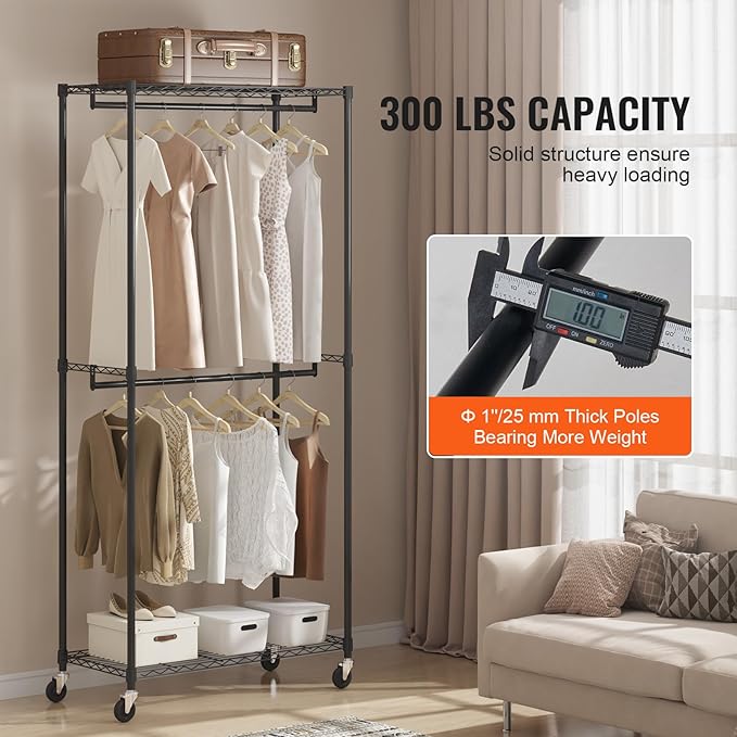 VEVOR Clothing Garment Rack, Heavy Duty Closet Wardrobe, Adjustable Tiers Clothes Racks with Steel Frame, for Bedroom, Clothing Store, Hallway