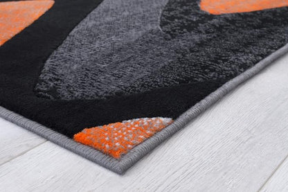 Allstar 8x10 Grey and Gainsboro Grey Modern and Contemporary Rectangular Accent Rug with Orange and Charcoal Grey Wavy Zigzag Design (7' 9" x 9' 8")