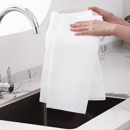 Homaxy 100% Cotton Waffle Weave Kitchen Dish Towels, Ultra Soft Absorbent Quick Drying Cleaning Towel, 20x28 Inches, 6-Pack, White