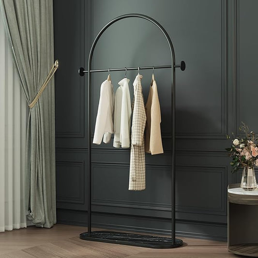 Modern Clothing Rack with Marble Base - Heavy Duty Freestanding Garment Rack for Hanging Clothes, Storage in Bedroom, Living Room, Entryway, Boutiques (black)