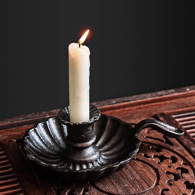Candle Holders for Candlesticks - Cast Iron Candlestick Holder with Handle - Vintage Taper Candle Stick Holder for Home, Dining Room, Wedding Table Decorations