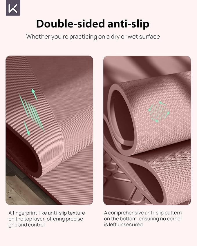 KEEP Yoga Mat, 32" Extra Wide Exercise Mat with Strap for Men and Women, 7mm Thick Double-Sided Non-Slip Eco-friendly Yoga Mat for Pilates, Workout and Fitness