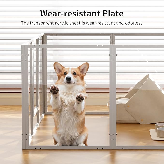Clear Acrylic Dog Play Pen Indoor - 59 Inch 10-Panel Pet Enclosure for Small Dogs & Cats, Outdoor Use with Door, Easy Assemble & Cleaning