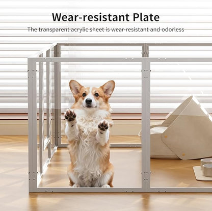 Clear Acrylic Dog Play Pen Indoor - 59 Inch 10-Panel Pet Enclosure for Small Dogs & Cats, Outdoor Use with Door, Easy Assemble & Cleaning