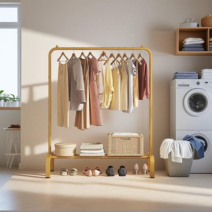JIUYOTREE Standard Clothes Clothing Garment Rack with Storage Shelves Clothes Organizer for Hanging Clothes Coat Jacket Shirt Sweater Jeans Gold