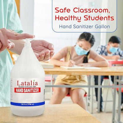 Latalia large Hand Sanitizer Pump 128 fl oz – Pack of 4 with 80% Alcohol Moisturizing Hand Sanitizer Refill Gallon for Home & Office, Unscented Clean Gel, Drying & Non-Sticky for Daily Hand Hygiene