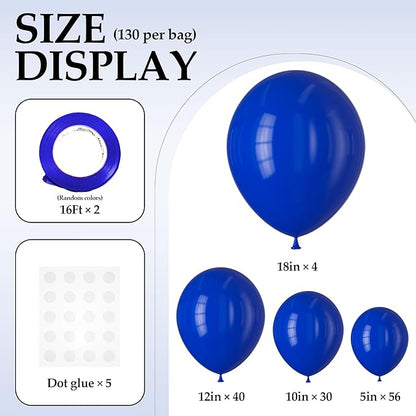 130PCS RoyalBlue Balloons, Latex Balloon Different Sizes 18/12/10/5 Inch, Helium Balloons with Ribbon, Party Balloon Set for Birthday Wedding Graduation Anniversary Baby Shower Decoration