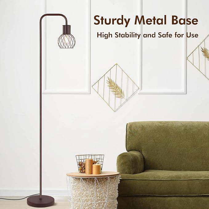 Industrial Standing Lamp with 6W LED Bulb, Foot Switch - Modern Metal Lamp for Living Room, Bedroom, Office - Vintage Rustic Minimalist Farmhouse Stand Up Lamps Brown