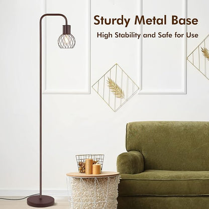 Industrial Standing Lamp with 6W LED Bulb, Foot Switch - Modern Metal Lamp for Living Room, Bedroom, Office - Vintage Rustic Minimalist Farmhouse Stand Up Lamps Brown
