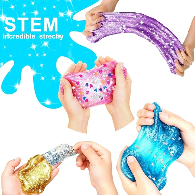 24 Pack Slime Valentines for Kids -No Messy Glitter Clear Slime Kit for Girls 8-12 with Sequins, Non Sticky Stress Relief Toy for Kid & Adult, Princess Toys, Party Favors, Classroom Prizes