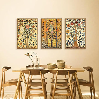 Large Vintage Floral Tree Framed Canvas Wall Art,Abstract Flower Wall Decor,Nature Botanical Wall Painting,Classic Boho Artwork for Living Room,Bedroom,Dining Room,Farmhouse -24"x36"x3