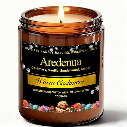 Warm Cashmere Scented Candle – Warm Luxe Cashmere & Soft Vanilla Notes, Cozy Clean Scent, Non-Toxic Soy Wax Candles, Long Lasting Candle for Home & Relaxation - 7oz Aromatherapy Candles