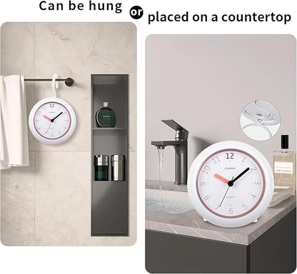 OSTAR Waterproof Bathroom Shower Clock, Analog Quartz Clock Hanging Stand Dual Purpose, One AA Battery Operated 4.72 inch Round Size