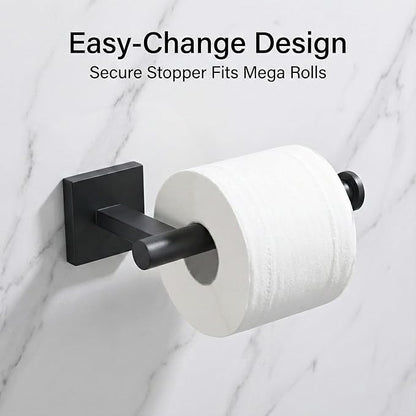 16" Matte Black Bathroom Hardware Accessories Set 5-Piece for RV Camper, SUS304 Stainless Steel Rustproof Towel Bar Kit, Durable Powder Coated Finish with 2 Robe Hooks (Matte Black)