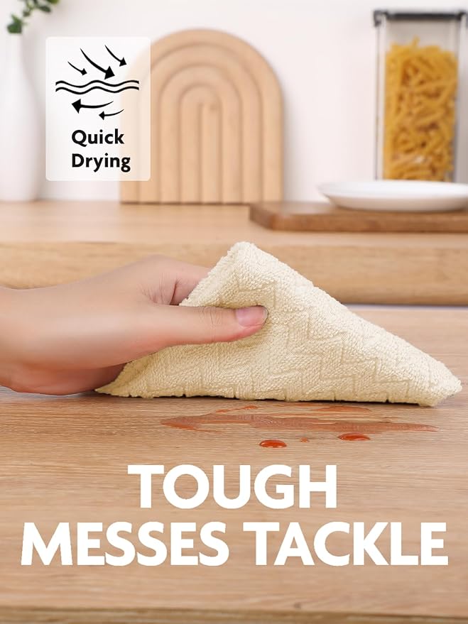 Fantasticlean Microfiber Cleaning Cloth Roll, 12" x 12"- 75 Sheets, Reusable Tear Away Microfiber Towels, Ultra Absorbent Dish Rags for Car, Home or Office (Beige Ripple)