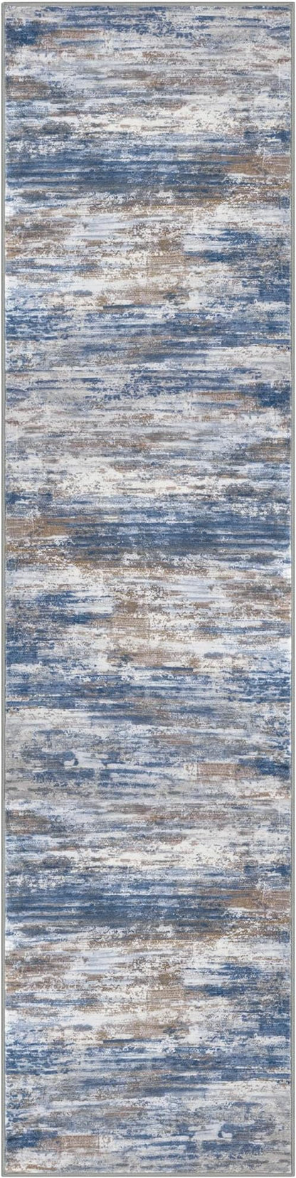 KOZYFLY Modern Abstract Hallway Runner Rug, 2x8 Kitchen Rugs Non-Slip Washable Soft Striped Runner Rugs, Print Blue Rust Carpet Runner for Entryway Bathroom Laundry Room Foyer