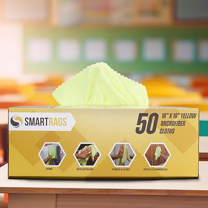 Arkwright Smart Rags in Box - (Pallet of 8000) Lint Free, Large Microfiber Cleaning Cloth, Scratch & Streak-Free, Dispensable Wash Towels for Cars, Kitchen, and Window Glass, 16 x 16 in, Yellow