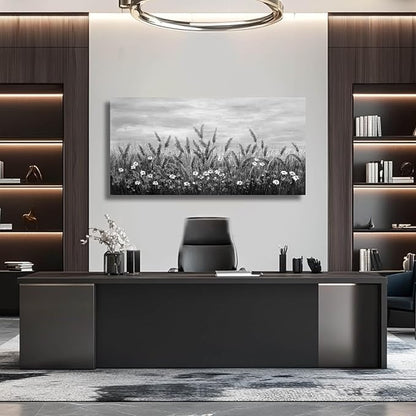 GAIDUOMAI Grey Landscape Wall Decor Lavender Flower Picture for Bedroom White Floral Artwork 24"x48" Nature Wall Art for Dining Room Kitchen