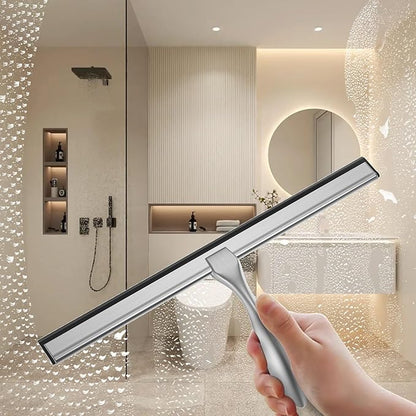 peafowl Shower Squeegee Stainless Steel Bath Squeegee for Shower Glass Doors Bathroom Windows Kitchen Mirror and Car Glass with Hooks Holder (14 inch, Brushed Silver)
