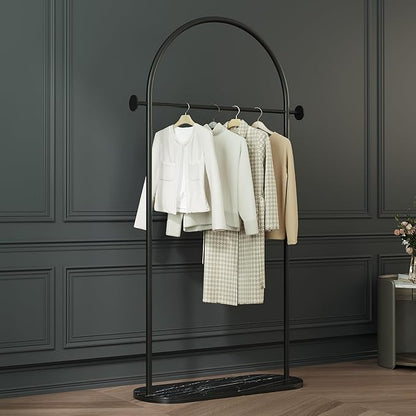 Modern Clothing Rack with Marble Base - Heavy Duty Freestanding Garment Rack for Hanging Clothes, Storage in Bedroom, Living Room, Entryway, Boutiques (black)