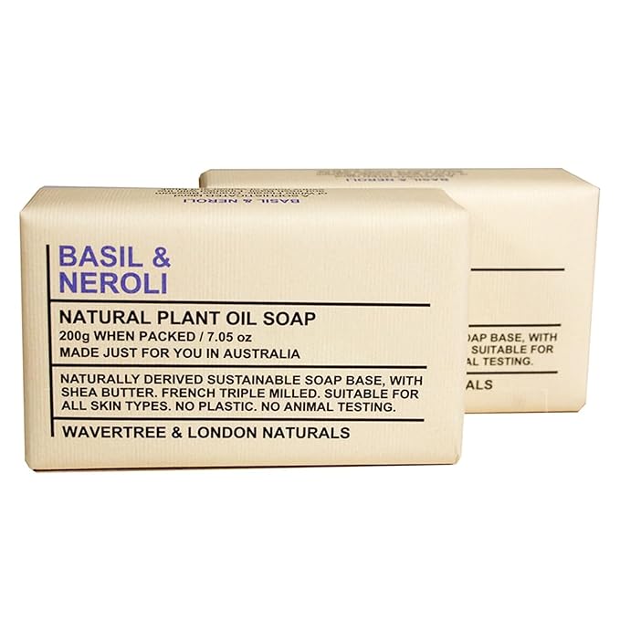 Wavertree & London Basil & Neroli Scented Natural Soap Bars (2 Bars), 7oz Moisturizing French Triple Milled Soap enriched with shea butter - Plant Oil Bath & Body Soap Bars [100% Naturally derived]