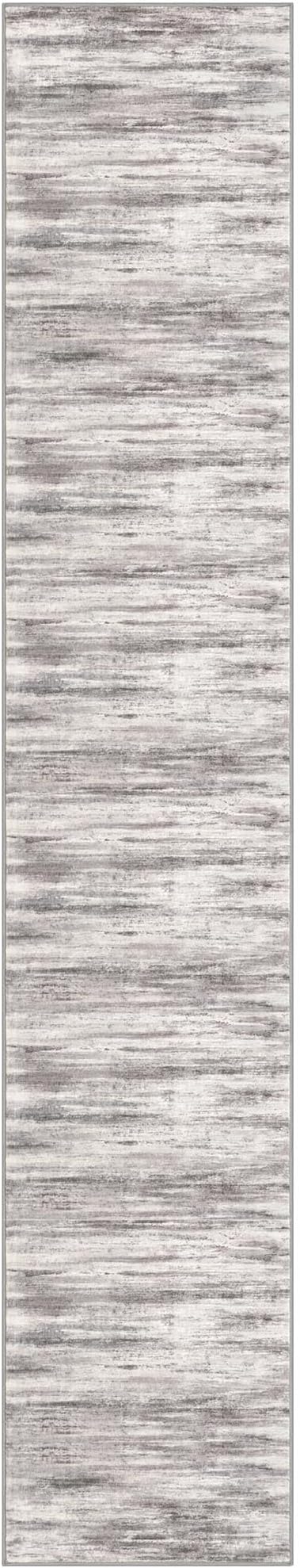 KOZYFLY Modern Abstract Washable Rug Runner 2.6x14 Hallway Rug Runner Non-Slip Soft Kitchen Runner Rugs, Grey-Beige Striped Carpet for Entryway Bathroom Laundry Room Foyer