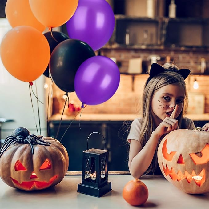 TecUnite 100 Pcs Orange Purple Black Latex Balloons 13 Inch Colorful Round Balloons for Halloween Wedding Birthday Racing Car Poker Card Party Decoration