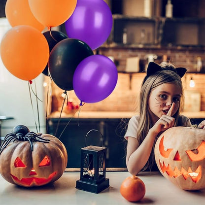TecUnite 100 Pcs Orange Purple Black Latex Balloons 13 Inch Colorful Round Balloons for Halloween Wedding Birthday Racing Car Poker Card Party Decoration