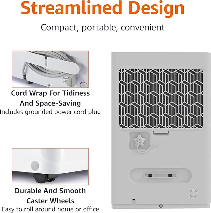 Amazon Basics Large Dehumidifier for Rooms, Energy Star Certified, Effectively Reduces Humidity, With Continuous Drain Pump, Timer, Auto-Defrost, Overflow Protection, up to 4000 SFT, 50 Pint, White