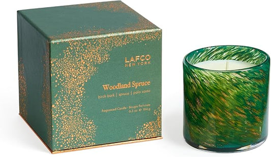 LAFCO New York Holiday Classic Candle, Woodland Spruce - 6.5 oz - 50-Hour Burn Time - Reusable, Hand Blown Glass Vessel - Made in The USA
