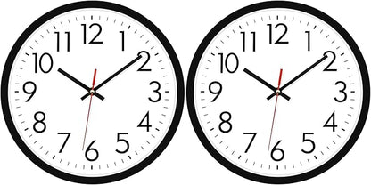 Lumuasky 2 Pack Black Wall Clock,12 Inch Silent Non Ticking Quartz Battery Operated Round Analog Classic Clock for Classroom School Office Living Room Bedroom Home