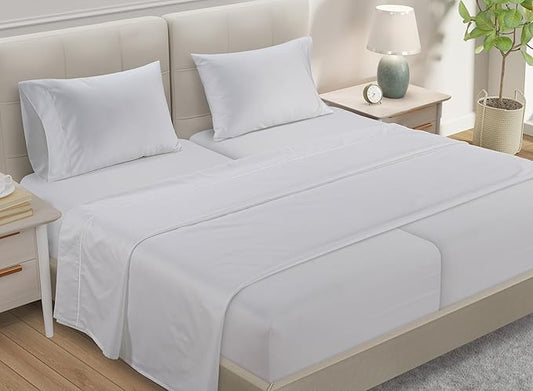 100% Egyptian Cotton Sheets Split King Size Sheets Set with Fully Elasticated Fitted Sheet & Pillowcase Sets, 800 TC Hotel Collection No Pill Soft Breathable Luxury White Bedding