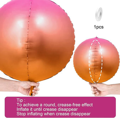 6Pcs Gradient Orange Round Foil Balloons, 22" Large Helium Ball Balloon, Metallic Orange Mylar Balloon for Birthday Graduation Wedding Halloween Disco Prom Tropical Party Decorations
